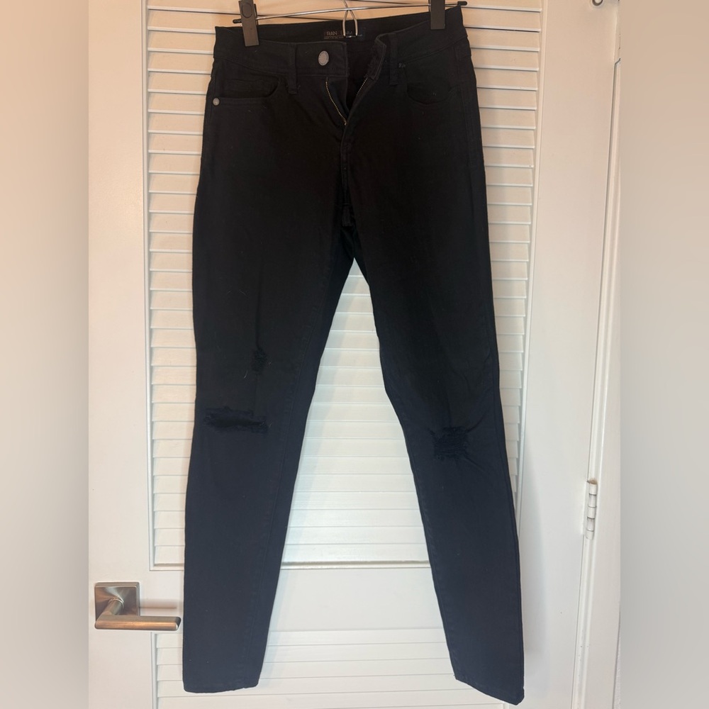 Fran Denim Black Skinny Jeans 27 Mid Rise Ripped Knee Stretch - Picture 2 of 4